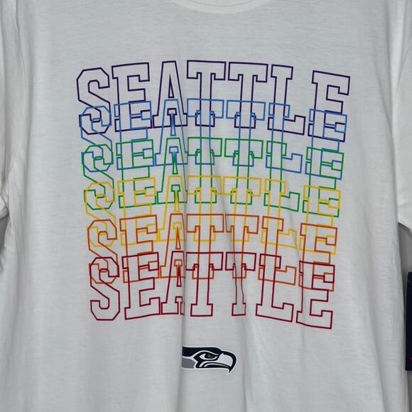 Seattle Seahawks L NEW Mens White City Pride Logo T-Shirt Short Sleeves - Picture 5 of 12